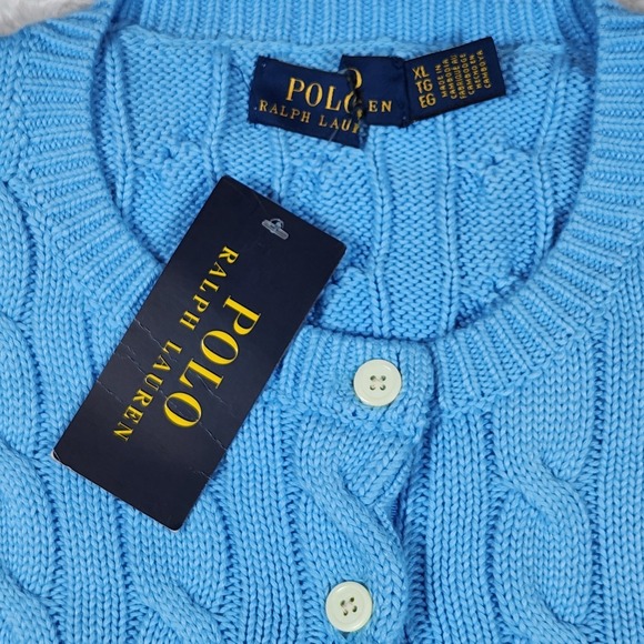 Polo Ralph Lauren Ariel Blue Cable Knit Button Cardigan Sweater XL $295 NWT - Picture 8 of 12